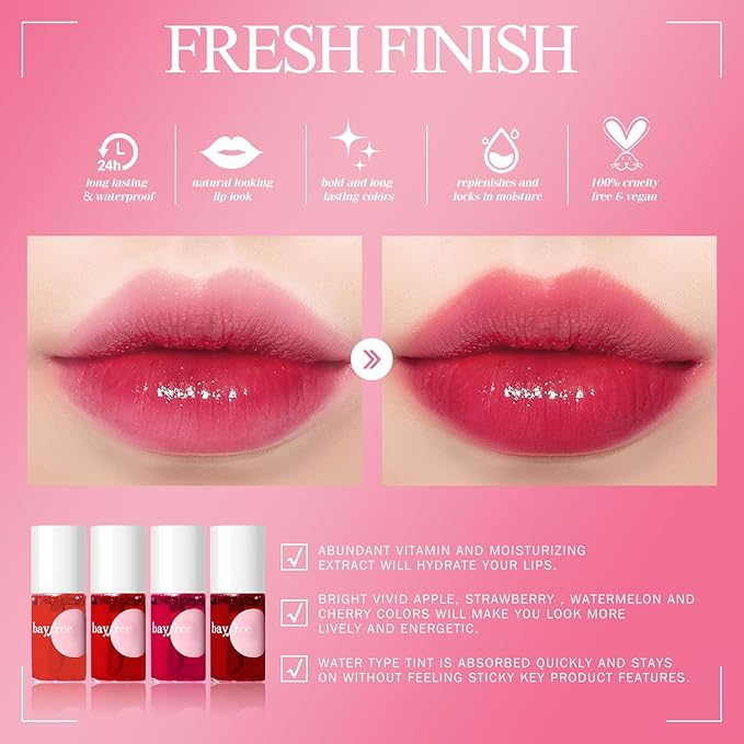 Lip Tint Stain Set, Korean Water Tint Lightweight Non-sticky, Waterproof Long Lasting Liquid Blush & Lip Stain, Transfer-Proof, Matte Finish Lip Color Makeup (fruit farm)