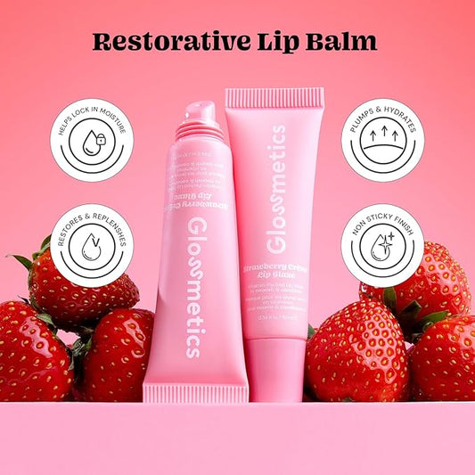 Glossmetics Strawberry Crème Lip Glaze - Overnight Lip Mask for Dry Lips. Fruit Butter Lip Mask, Hydrating and Moisturizing Lip Balm for Soft, Smooth Lips. Pink, 10ml