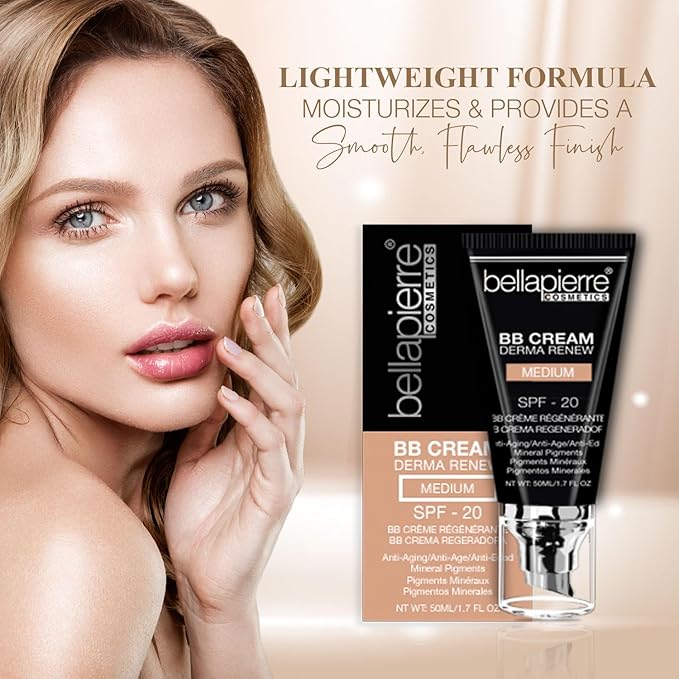 bellapierre BB Cream with SPF 20 - Tinted Sunscreen, Concealer, Matte Foundation, & Moisturizing Face Cream | Lightweight Formula + Pump Top Applicator | Paraben Free | 1.7 Oz - Medium Cool