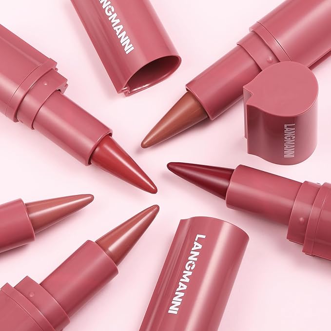 BONNIE CHOICE 6 Colors 2 in 1 Gradient Lip Liner and Lipstick Lip Combo Set, Matte Nude Red Lip Liner Creamy Lip Pencil Crayon, High Pigmented Long lasting Lipstick Makeup Gifts for Women