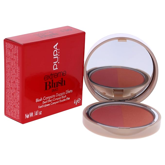 PUPA Milano Extreme Blush Duo - Highly Blendable Formula - Lightweight - Creates A Beautiful Sun-Kissed Appearance - Suitable For All Skin Types - Radiant Peach - 130 Matt Salmon - 0.141 Oz
