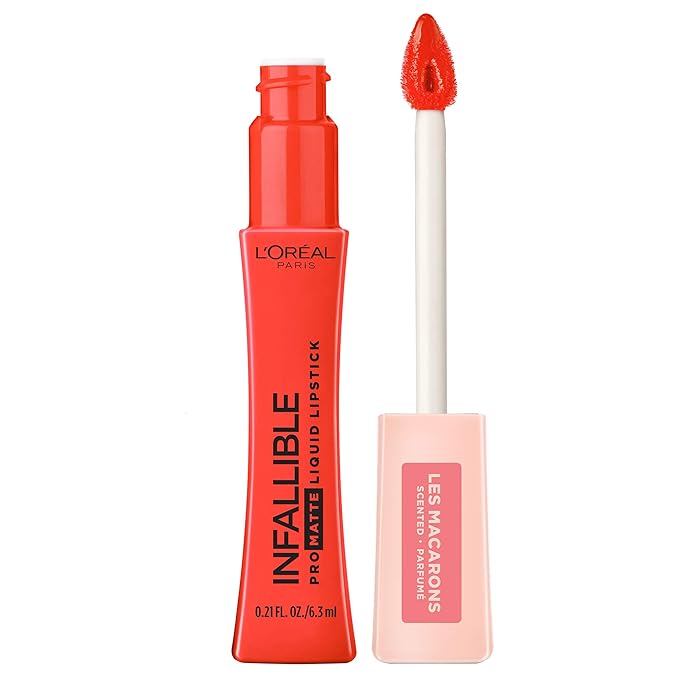 L’Oréal Paris Makeup Infallible Pro Matte Les Macarons Scented Matte Liquid Lipstick, Highly Pigmented, Longwear, Waterproof and Smudge Proof, Mademoiselle Mango, 0.21 fl; oz.