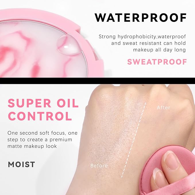 Oil Control Primer Balm, Jelly Face Pressed Powder 3D Blurring Balm Matte Concealer Cream Setting Powder, 12H Waterproof Lightweight Long Lasting Flawless Skin Matte Primer for All Skin Types