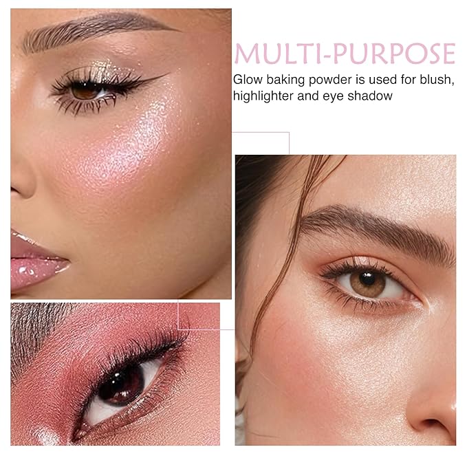 Powder Blush for Cheeks, Baked Blush Palette Highlighter Makeup, Brighten Glow Face Blusher, Shimmer Buildable Lightweight Multiuse Baked Powder for Eyeshadow Highlight rubores de maquillaje
