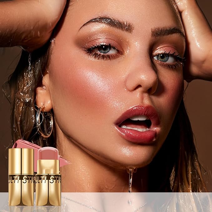 3 In 1 Cream Blush Stick, Multi-Use Blush Makeup Stick For Cheek Eye And Lip, Face Lightweight Moisturizing, Blend Natural