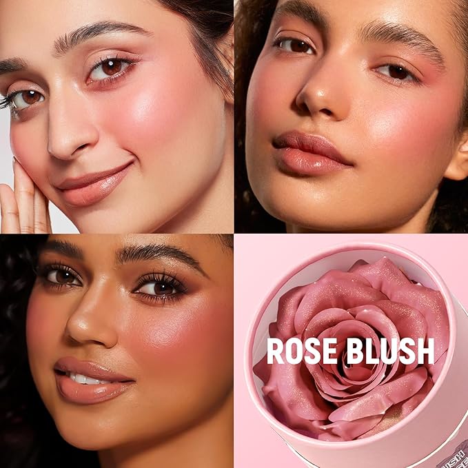 3D Rose Petal Blush for Cheeks, Baby Peach Cream to Powder Flower Blush Makeup Gift for Women, Natural Nude Dewy Finish Shimmer Buildable Face Rouge Rubor Highlighter Contour Makeup-Baby Peach