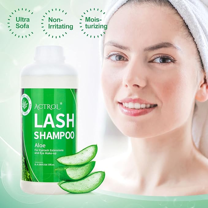 Eyelash Extension Cleanser Aloe 1L Natural Lash Extension Shampoo Professional Eyelid Foaming Cleanser Paraben & Sulfate Free Non-lrritating with Salon and Home Care