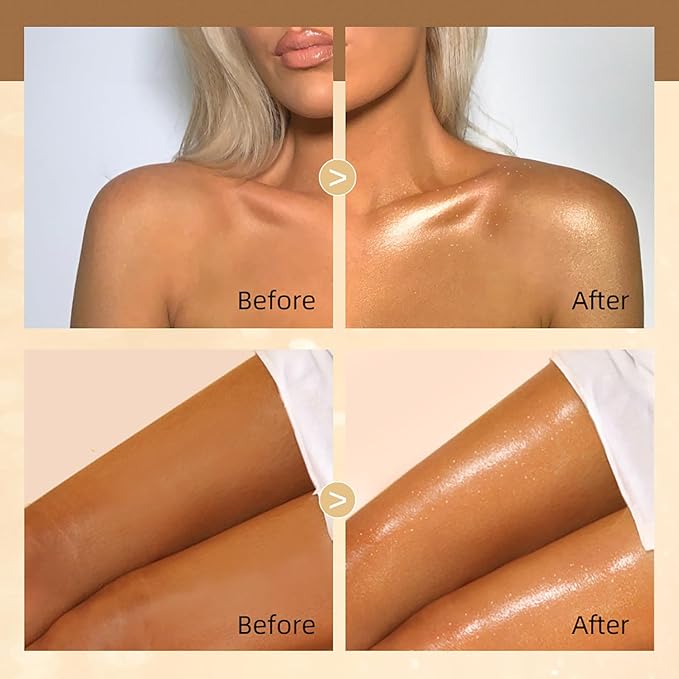 UCANBE Face Body Glitter Liquid Highlighter Illuminator Dewy Drops with Makeup Brush, Makeup Sparkle Shine Luminizer Enhancer Skin Body Shimmer Oil Tint 50ml/1.69oz (03 Rose Gold, Standard)