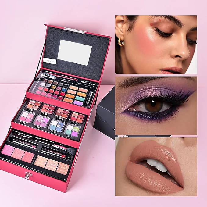 Makeup Kit, Professional Makeup Palette Travel Makeup Case with Eyeshadow Lipstick Concealer Lip Gloss Eyeliner Mascara Contour Bronzer Powder, Makeup Sets for Women Girl