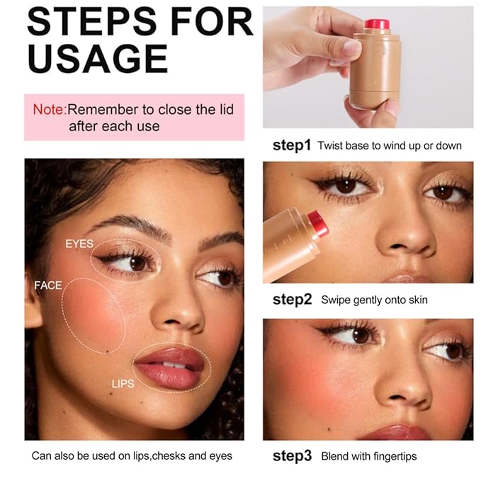 MAEPEOR Matte Blush Stick Creamy Natural Looking Finish Face Blush Long-Lasting Lightweight Buildable Blushes Stick for Cheeks (Color H02)