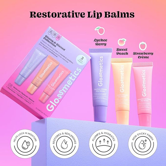 Glossmetics Glossy & Glazed Collection - Overnight Mask for Dry Lips, Fruit Butter Hydrating and Moisturizing Balm for Soft, Smooth Lips - Assorted Glaze, Pack of 3