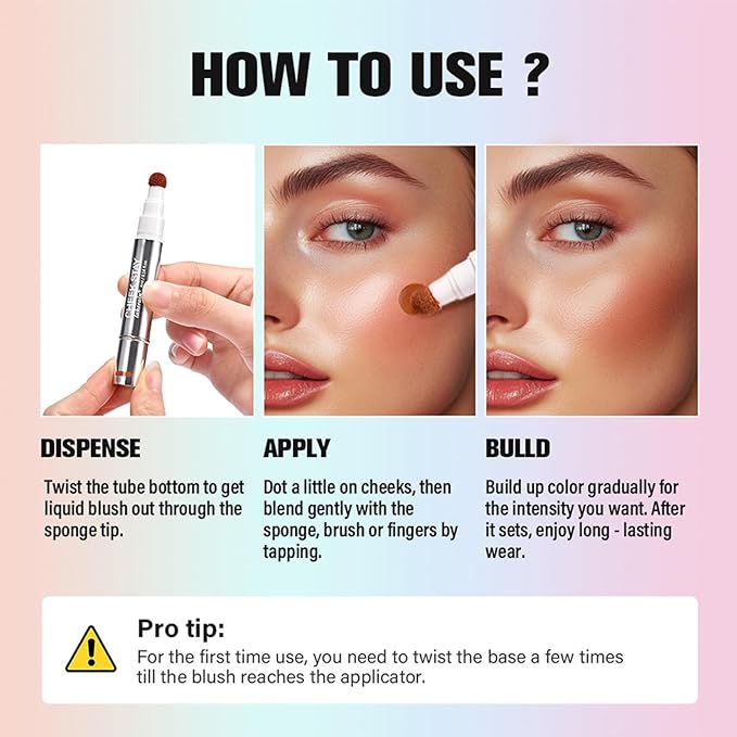 2pcs Liquid Blush for Cheeks, Buildable Liquid Blush Stick Set, Silky Smooth Creamy Formula, High Pigment, Lightweight Blush Rouge Stick