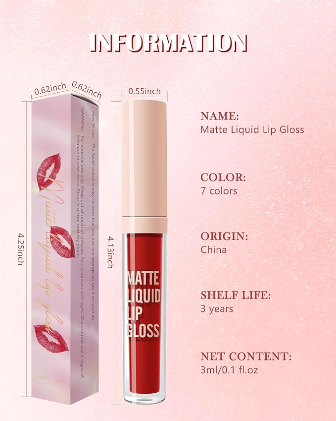 Matte Liquid Lipstick, Nude Red Velvet Lipstick Moisture Smooth Lip Stain Tint, 24H Stay Matte Lipstick, Non-Stick Cup Not Fade Long Wear Waterproof Lip Gloss Lipstick Gift for Women Girls-02#