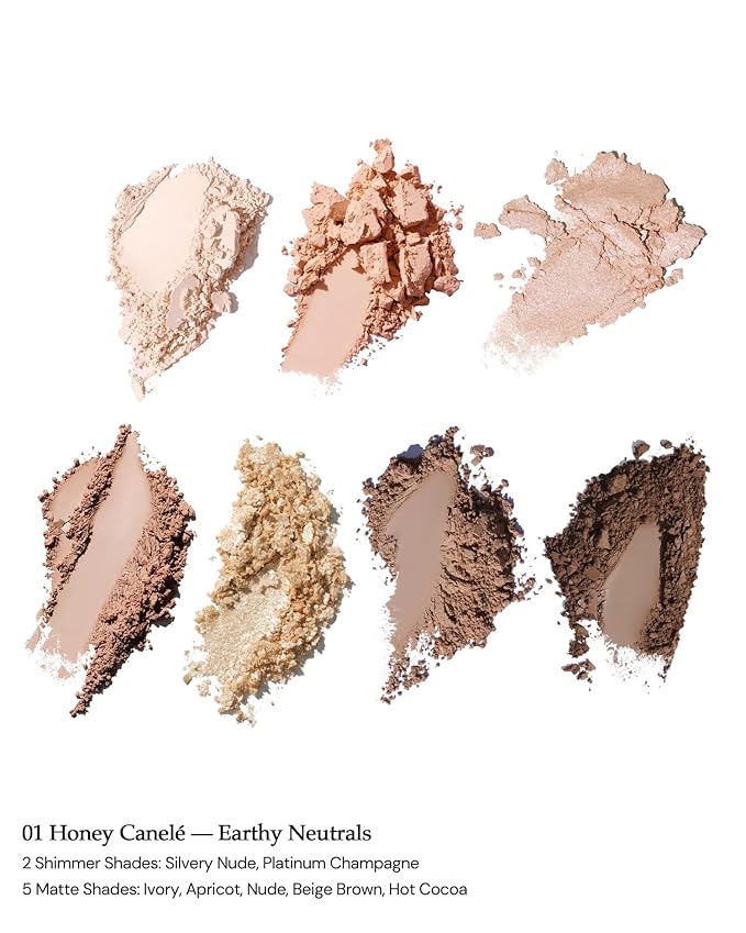 Flower Knows Strawberry Cupid Makeup Palette,Eyeshadow,Blush,Highlighting & Contour All-in-One Face Makeup Palette with 5 Matte+2 Shimmer Neutral Shades(01 Honey Canele,0.49 Oz)