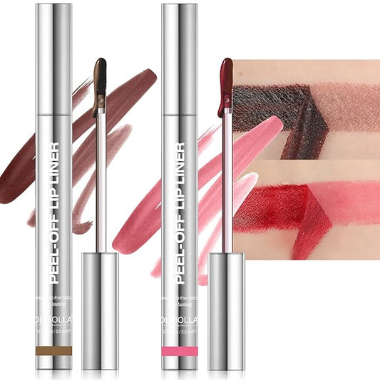 2 Colors Lip Stain Peel Off, Rose & Brown Lip Liner Stain Peel Off Tattoo Matte Lip-tint, Long Lasting, Waterproof, Transfer-proof, Moisturizing, Highly Pigmented Color for All Skin Types (#04, #06)