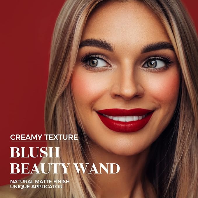 Blush Beauty Wand, Liquid Face Blusher Stick with Cushion Applicator, Long Lasting Smooth Natural Matte Finish, Lightweight Blendable Super Silky Cream Blush Stick (03# Blush) 0.5291 Ounce