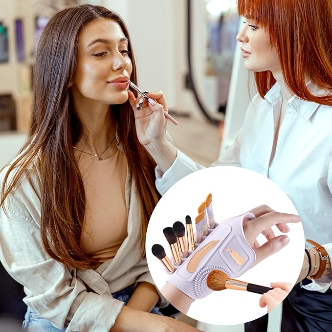 Makeup Mixing Palette Wrist Strap, Multifunctional Silicone Foundation Mixing Tray with Makeup Brush Storage Irregular Makeup Hand Plate Portable Cleaning Tool for Girls Women Gift