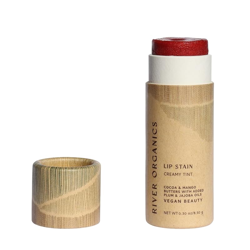 Organic Lip Stain | Vegan + Cruelty Free | Long Lasting, Toxic Free | 2 Colors "Fig" or "Pomegranate, .30 oz (Pomegranate), River Organics Zero Waste Makeup