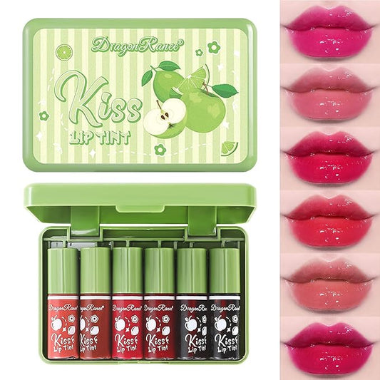 6 Colors Lip Tint Stain Set, Lip Stain Long Lasting Waterproof, Non-sticky & Lightweight Lip Tint, Multi-Use Liquid Blush & Lip Stain, Korean Lip Gloss with Moisturizing Lip Color Tint
