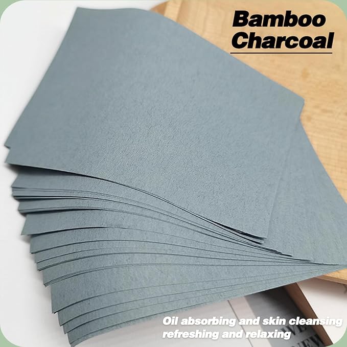 Bamboo Charcoal Oil Blotting Sheets 600 Counts – Makeup Friendly & Portable Facial Blotting Paper for Oily Skin | Natural Oil Absorbing, Travel-Size Pack (Gift-Ready)