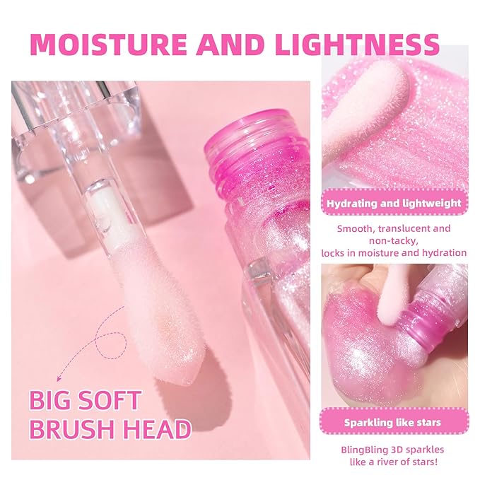 Erinde Magic Color Changing Lip Oil, Moisturizing Lip Glow Oil, Plumping Shimmer Big Brush Tinted Lip Balm, Long Lasting Nourishing Non-sticky Fresh Texture Lip Gloss