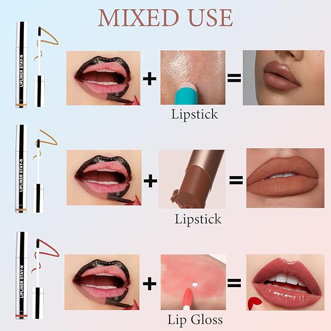 Lip Liner Stain Peel Off,Long Lasting Lip Stain Peel Off Waterproof Lip Tint Stain Non-Stick Cup Natural Lip Makeup (02#Cocoa+03#Rose)