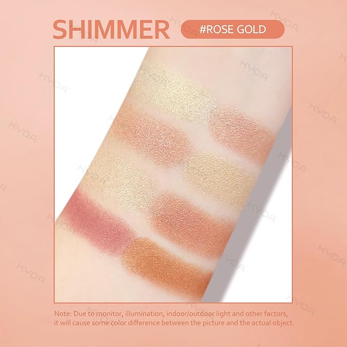 KYDA 8-Color Baked Palette, Multiuse Baked Eyeshadow, Highlighter, Contour, High Gloss Pigment, Lightweight Soft Powder, Buildable Blendable Natural Look, Rose Gold