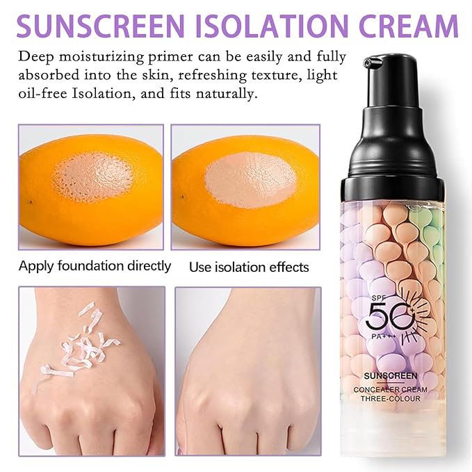 3 In 1 Primer for Face Before Makeup, SPF 50 Sunscreen Isolation Cream, One Step Color Corrector Face Primer, Oil Control & Moisturizing Skin Tone Correcting Hydrating Makeup Base (Purple, 01)