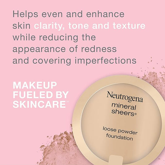 Neutrogena Mineral Sheers Lightweight Loose Powder Makeup Foundation with Vitamins A, C, & E, Sheer to Medium Buildable Coverage, Skin Tone Enhancer, Face Redness Reducer, Nude 40,.19 oz