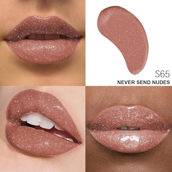 Shimmer Lip Gloss - Non-Sticky Girls Gloss - Long Lasting High Shine - 0.7 FL Oz Gloss for Girls & Women - Cruelty Free - (Never Send Nudes: S65)