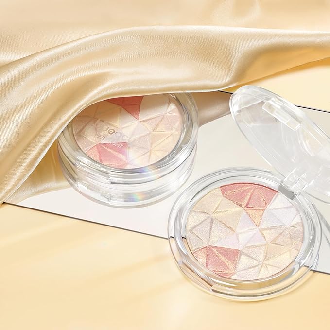 Multichrome Face Highlighter Palette Makeup, Blendable Shimmer High Glossy Natural Glow Highlighter Facial Illuminator Palette, Long Lasting Sparkling Baked Powder Highlighter Blush Makeup