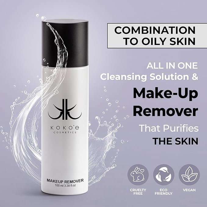 KOKOE Cosmetics Liquid Makeup Remover for Face Care, (3.38 Fl Oz) Oil Free Face Cleaner Liquid for Easy Dirt, Facial Oil and Waterproof Make up Removal, Ideal Make Up Remover for Women and Teen