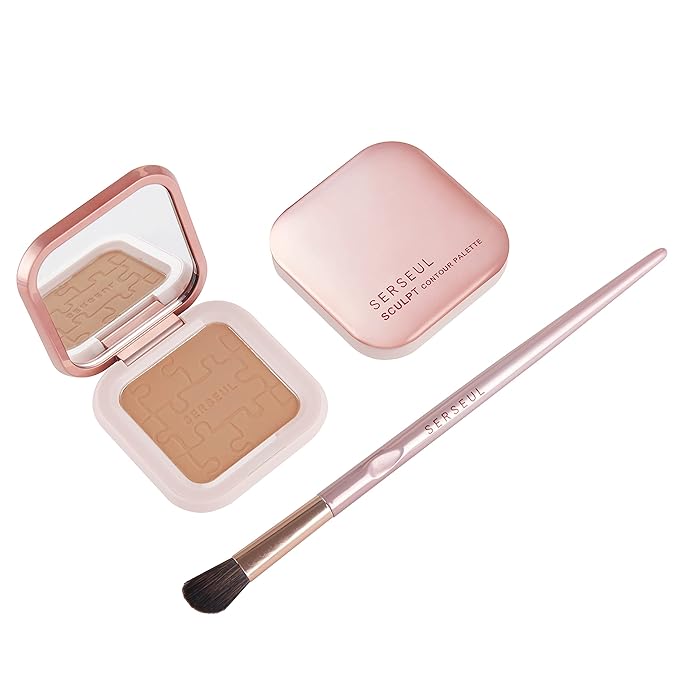 MEICOLY Contour Palette,Shimmer Highly Pigmented Face Powder,Silky Smooth Long-Lasting Delicate Contour Powder Face Contouring Makeup Kit with Brush and Mirror,02 Nude Brown