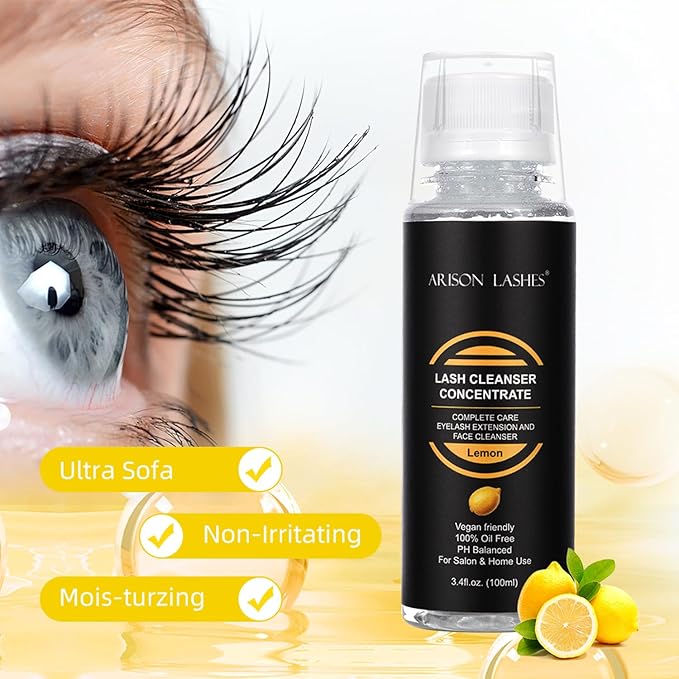 ARISON LASHES Eyelash Cleanser Concentrate 100ml Lash Extensions Shampoo Natural Foaming Cleanser DIY Non-lrritating 20 Bottles 60ml lash Shampoo(Lemon)