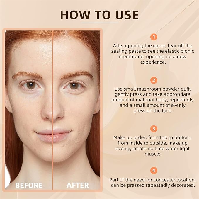 Mushroom Head Air Cushion CC Cream Foundation Moisture Cushion BB Cream for Women & Girls All Skin, Waterproof Full Coverage Self Adjusting Concealer (Natural)