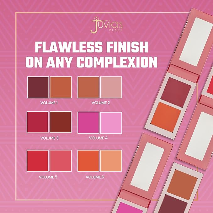 Juvia's Place Blushed Duo Blush Volume3 - Two Tone Pigmented Buildable Pressed Mineral Powder - Rosy Natural Cheeks Matte Fresh Finish for All Skin Color
