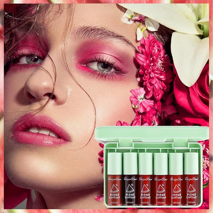 6 Colors Lip Tint Stain Set,Fruity Lip Tint Gloss,Korean Lip Tint Lip Stain Plumping Lip Gloss Mini Liquid Lipstick,Multi-use Lip and Cheek Tint,Long lasting Non-Stick Cup Lip Color Makeup