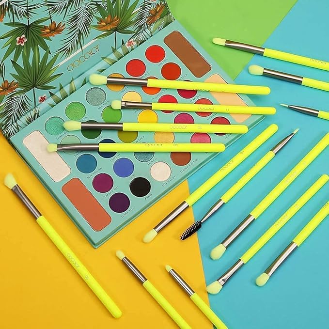 Docolor 15Piece Eye Makeup Brushes Set + 34 Colors Tropical Eeyshadow Palette Pigmented Matte Shimmer Metallic Blendable Soft Cream Powder Makeup Eye Shadow Palettes for Christmas Gift