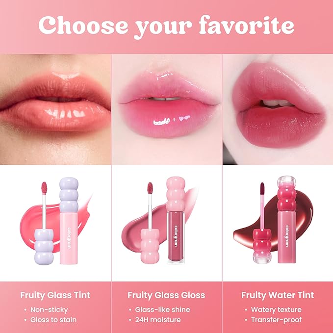 COLORGRAM Fruity Glass Tint 01 Flashing Apricot | Korean Long Lasting & Waterproof Lip Stain | Glossy Dewy Lip Gloss with Apricot Coral Shade | Buildable, Blendable, Moisturizing | 0.11 Oz