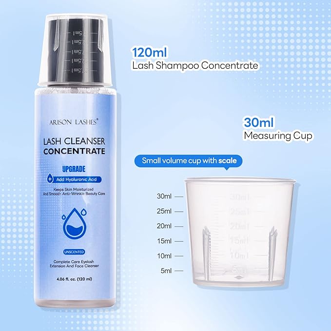 ARISON LASHES Lash Shampoo Concentrate, 120ml Large Capacity Eyelash Cleanser Concentrate, Upgraded Professional Lash Extensions Shampoo - Unscented, Make 24 Bottles 60ml Shampoo