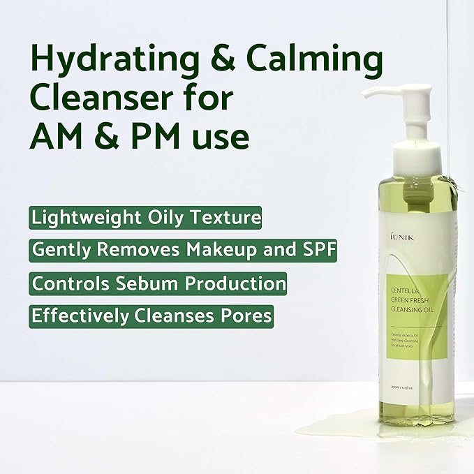 IUNIK Centella Asiatica Cleansing Oil Makeup Sunscreen Remover Mild Cleanser & Tea Tree Relief Facial Toner Vegan Breakout Blemish Acne Control Gentle Soothing Moisturizing Calming Korean Skincare