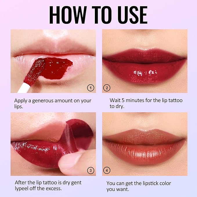 Erinde 2 Colors Peel Off Matte Lip Tint Stain, Magic Tattoo Lip Gloss, Waterproof Tinted Lip Stain, Non-Stick Cup, Long Lasting Natural Nude Matte Lip Makeup, Set B