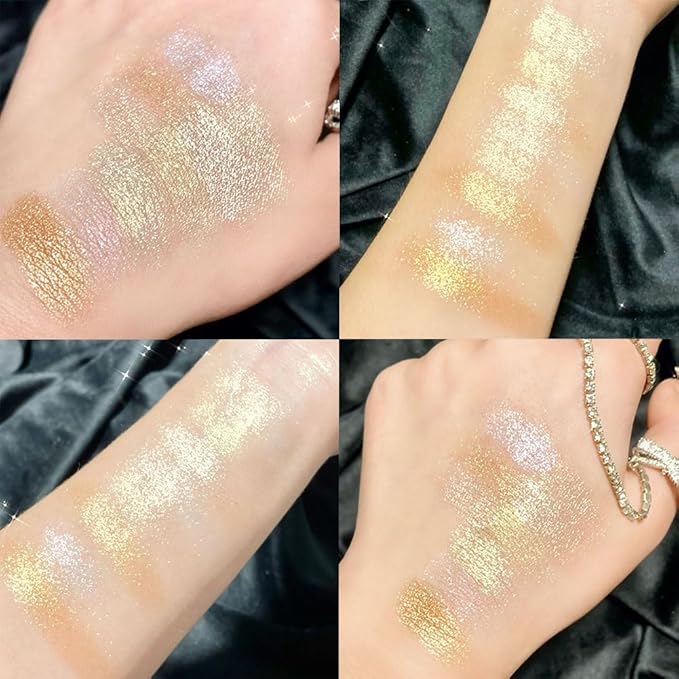 8 Colors Highlighter Makeup Palette, Face Highlighter Powder Palette Long Lasting Glitter Face Makeup Highlighter Powder Iluminadores de Maquillaje for Face Highlighters & Luminizers