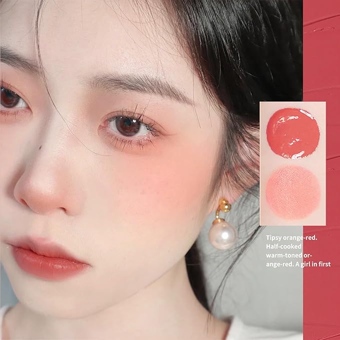 BLUE LOVE Cushion Liquid Blush - Silky Cream Formula for Cheeks, Natural Glow Makeup with Sheer Finish, for Contouring and Highlighting (01# Pink Orange)