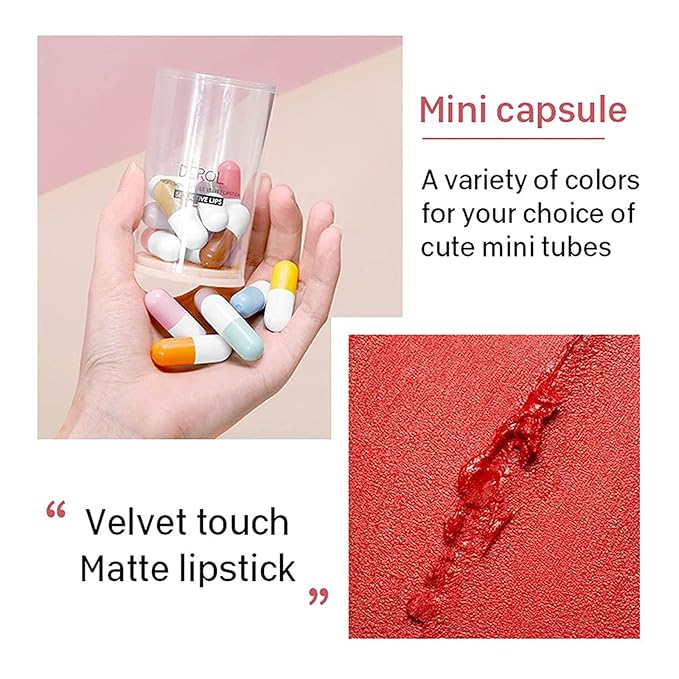 16 Color Mini Capsule Lipstick Set Mini Matte Lipstick Velvet Lipstick Set Nonstick Cup Easy To Color Long-lasting Waterproof Swab Lipstick Makeup Gift Set