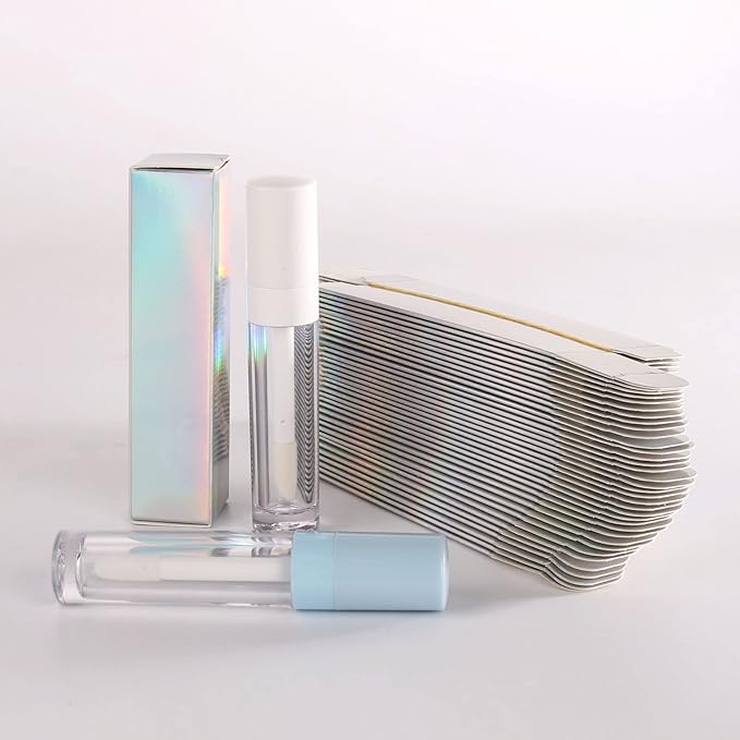 COSIDEA 50 PCS Empty Holographic siver Lip Gloss Boxes W25 xW25 xH117mm, Cosmetic Perfume Mascara Box Packaging ,small Kraft Paper Box Luxury Holder Wrapping