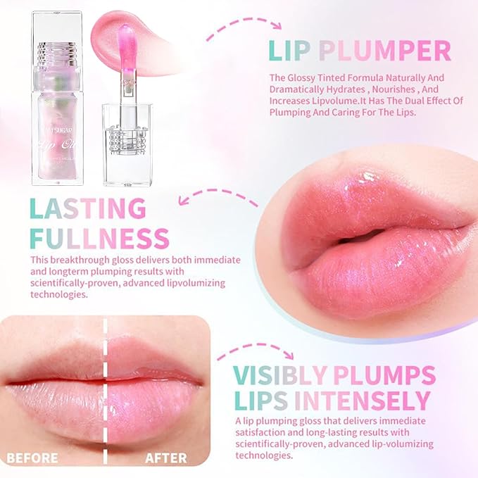 Color Changing Moisturizing Lip Glow Oil, Magic Plumping Lip Oil, Warm Change Color Changing Moisturizing Lip Gloss Long Lasting Nourishing Lip Glow Oil Non-sticky Primer Lip Tint (02 Shimmer Pink)
