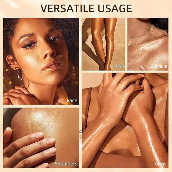 Moisturizing Body Luminizers 5 Colors Smooth and Shimmer Body Oil Long Lasting Liquid Body Highlighter for Face & Body & Leg (40ml, 05 Gold)