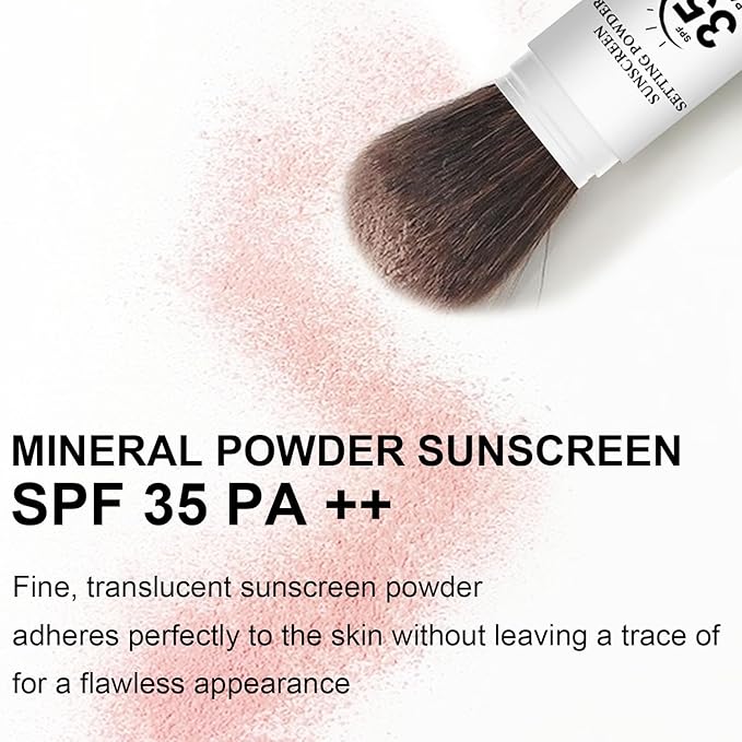 Mineral Sunscreen Setting Powder, SPF 35 Translucent Loose Powder for Face & Scalp, Mineral Brush Powder, Oil Control Natural Matte Finish, Lasting Lightweight Breathable(#04 Pink Complexion)