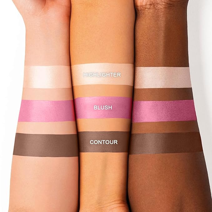 3 Colors Cream Contour Stick, Shades with Highlighter Stick,Blush Stick and Bronzer Contour Stick for Sculpt the Cheeks,Long Lasting,Waterproof,Matte & Dewy Finish for Women (LIGHT MEDIUM(2+5+6))